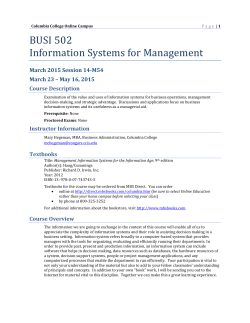 BUSI 502 Information Systems for Management