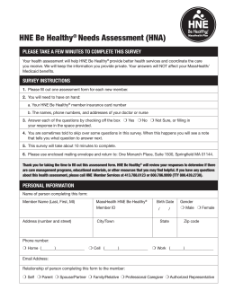 HNE Be Healthy�� Needs Assessment (HNA)