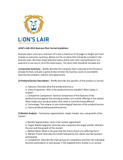 2015 LiON`S LAIR Business Plan Format