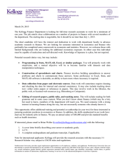 March 24, 2015 The Kellogg Finance Department is looking for full