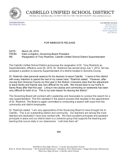 Press Release - Resignation of Tony Roehrick, CUSD Superintendent