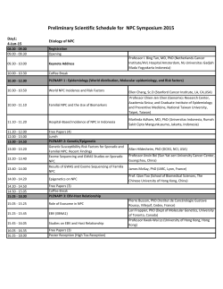 Preliminary Scientific Schedule for NPC Symposium 2015