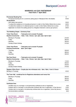 MARRIAGE and CIVIL PARTNERSHIP Fees from 1 April 2015