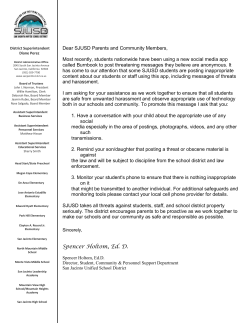 Letter Regarding Burnbook App - San Jacinto Unified School District