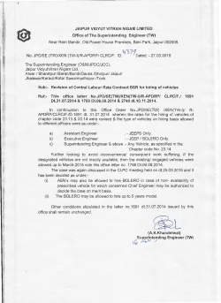 Revision of Central Labour Rate Contract BSR for hiring of vehicles