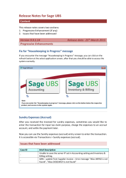 Sage UBS 2015 version 9.9.1.14 Release Notes