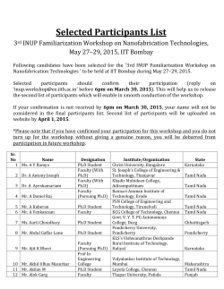 List of selected participants - INUP Familiarization Workshop on