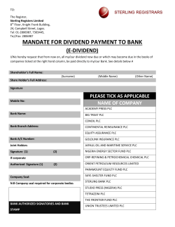 MANDATE FOR DIVIDEND PAYMENT TO BANK