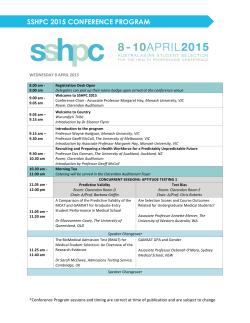 SSHPC 2015 CONFERENCE PROGRAM