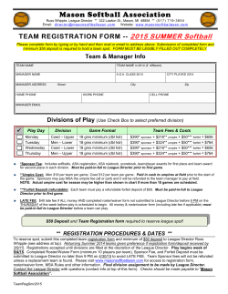 SUMMER 2015 Team Registration Form