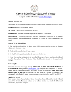 Recruitment Notification Last date 30/04/2015