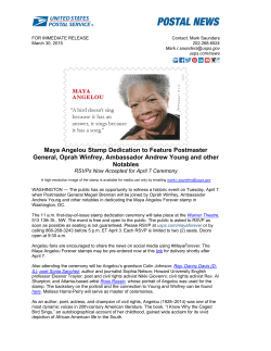 Maya Angelou Stamp Dedication to Feature Postmaster