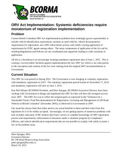 ORV Act Implementation: Systemic deficiencies require moratorium