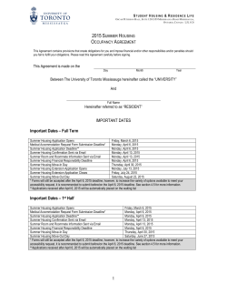 Summer Occupancy Agreement - University of Toronto Mississauga