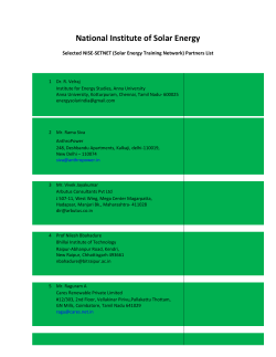 Selected NISE-SETNET (National Institute of Solar Energy