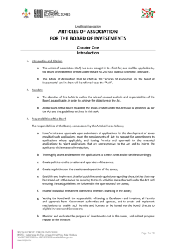articles of association for the board of investments