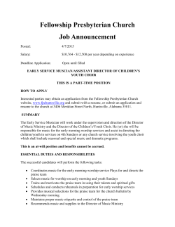 Earlyservice Assistant Director of Childrens/Youth Choir