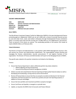 VACANCY ANNOUNCEMENT VA#: MISFA