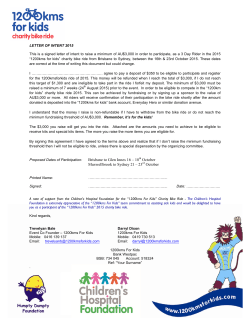 Letter of intent 2015 - 3 Day Rider - 1200kms for Kids Charity bike ride