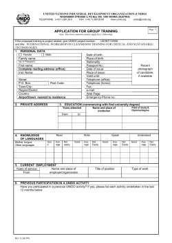 UNIDO WORKSHOP Nomination Form
