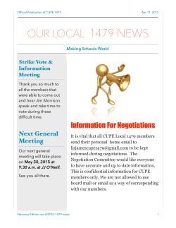 April 2015 Our Local 1479 news - CUPE 1479