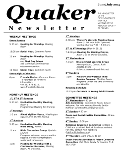 Newsletter - Fifteenth Street Monthly Meeting of the Religious