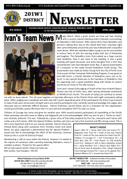 District Governor 201W1`s April 2015 Newsletter