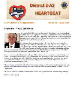 Lion District 2-A2 Newsletter Issue 11 â May 2015 From the 1st VDG