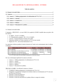 DECLARATION DE TVA MENSUELLE SIMPLE â SYNTHESE Table