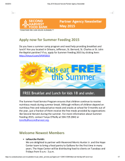 Apply now for Summer Feeding 2015 Welcome Newest Members