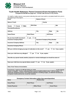 Youth Health Statement, Parent Consent and Event Acceptance Form