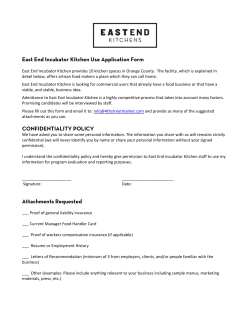 East End Incubator Kitchen Use Application Form