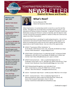 April, 2015 Newsletter - District 62 Toastmasters
