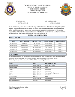 CADET MONTHLY ROUTINE ORDERS