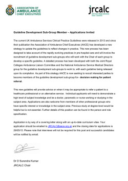 Guideline Development Sub-Group Member &acirc; Applications Invited