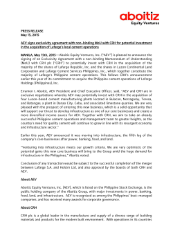 Press Release re AEV`s agreement with CRH for