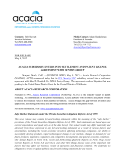 Acacia Subsidiary Enters Into Settlement And Patent License