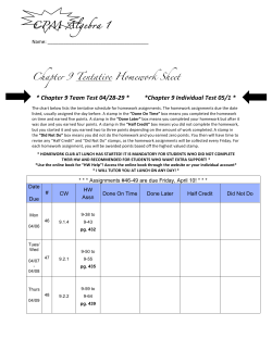 CPM Algebra 1 Chapter 9 Tentative Homework Sheet * Chapter 9
