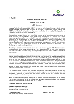 19 May 2015 accessoÂ® Technology Group plc ("accesso" or the