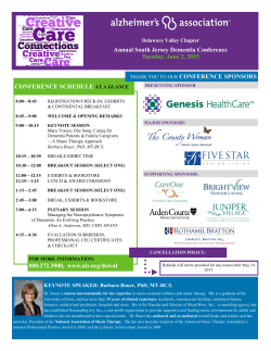 Annual South Jersey Dementia Conference Tuesday, June 2, 2015