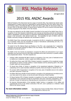RSL Anzac Awards 2015 - Returned and Services League of Australia