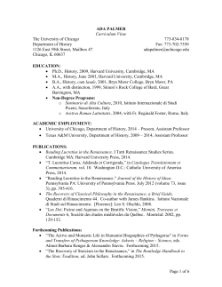 Page 1 of 6 ADA PALMER Curriculum Vitae The University of