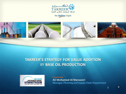TAKREER`S STRATEGY FOR VALUE ADDITION BY BASE OIL