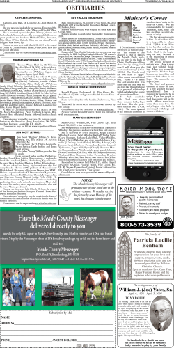 Have the Meade County Messenger delivered directly to you weekly