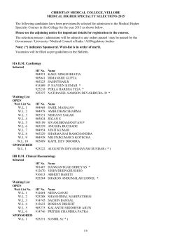 Note: (*) indicates Sponsored. Wait-list is in order of - CMC