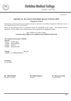 medical pg fellowship selections 2015 - CMC - Vellore