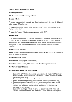 Peer Support Worker Job Description and Person Specification