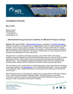 AES Distributed Energy Announces Completion of 4 MW Solar PV