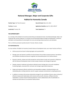 National Manager, Major and Corporate Gifts Habitat for Humanity