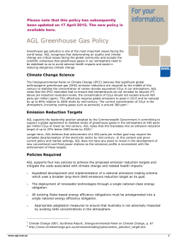 AGL Greenhouse Gas Policy - Sustainability Report 2014